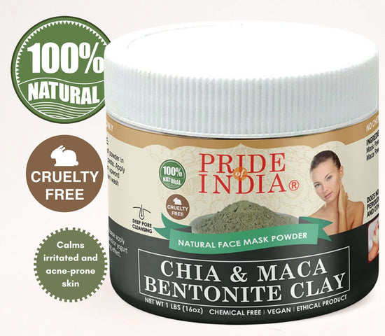 Chia & Maca Healing Bentonite Clay Natural Face Mask Powder, 1 Pound (454gm) Jar